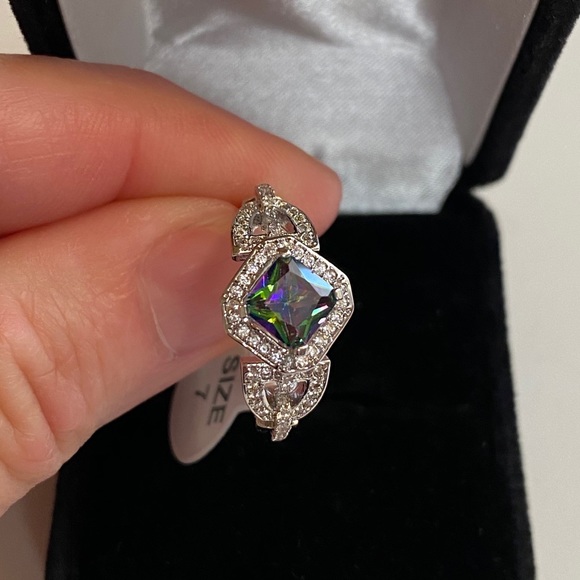 925 Sterling Silver Mystic Rainbow Diamond Ring - Picture 3 of 13